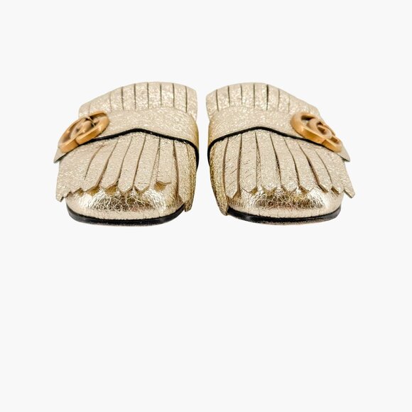 Gucci Marmont GG Fringe Flat Mule EU 38.5 US 8.5 Metallic Gold Kiltie Slip On - Picture 6 of 11